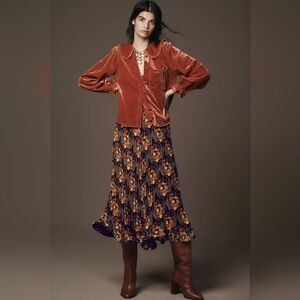 NWT Farm Rio Pleated Crepe Midi Skirt Small